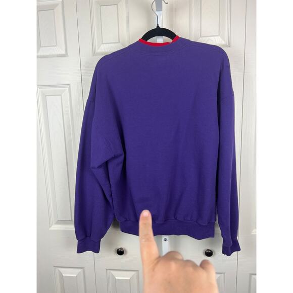 Vintage Top Stitch Morning Sun Sweatshirt Womens Large Purple Red Fedora Hats - Picture 7 of 8